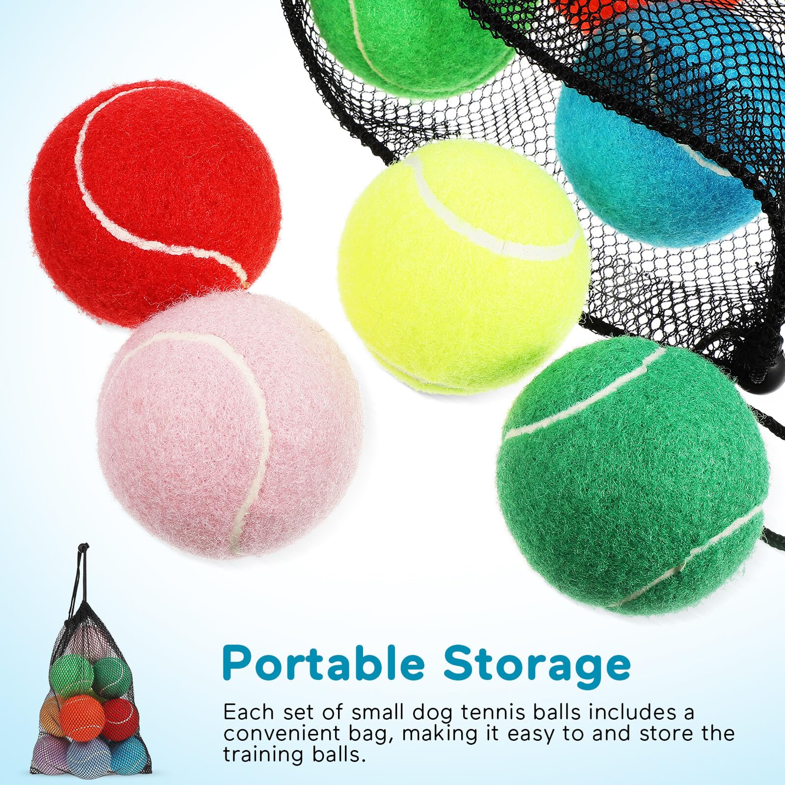 FRCOLOR 12 Bunte Welpen Tennisbälle aus Robustem Gummi mit Netzbeutel Hundetrainingsspielzeug für Apportieren und Fangspiel Schonend für Zähne und Zahnfleisch für Kleine und Große Hunde