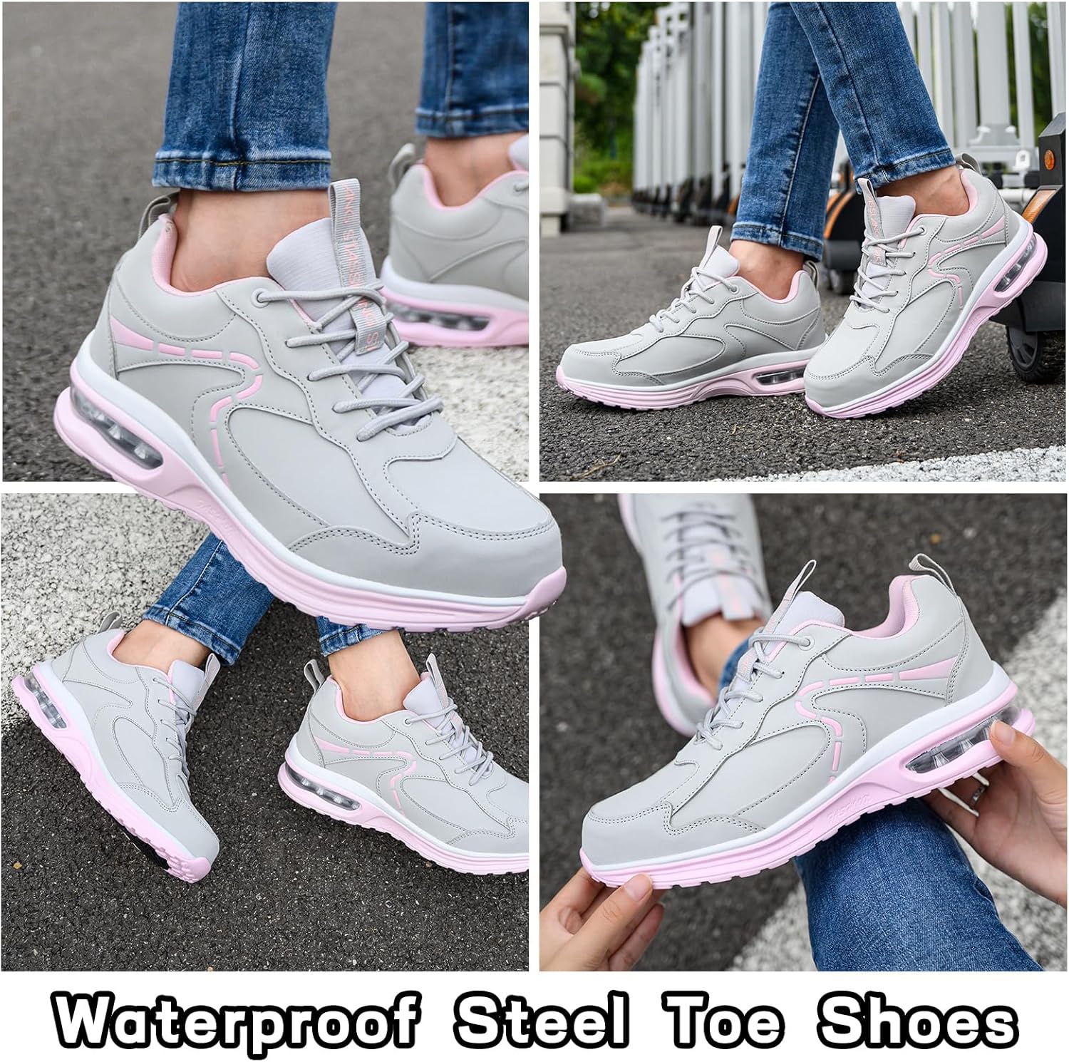 Women's Waterproof Steel Toe Work Safety Shoes, Non-Slip, Puncture-Proof, Comfortable, Lightweight, Fashion Footwear, Construction, Industrial Shoes - Image 2