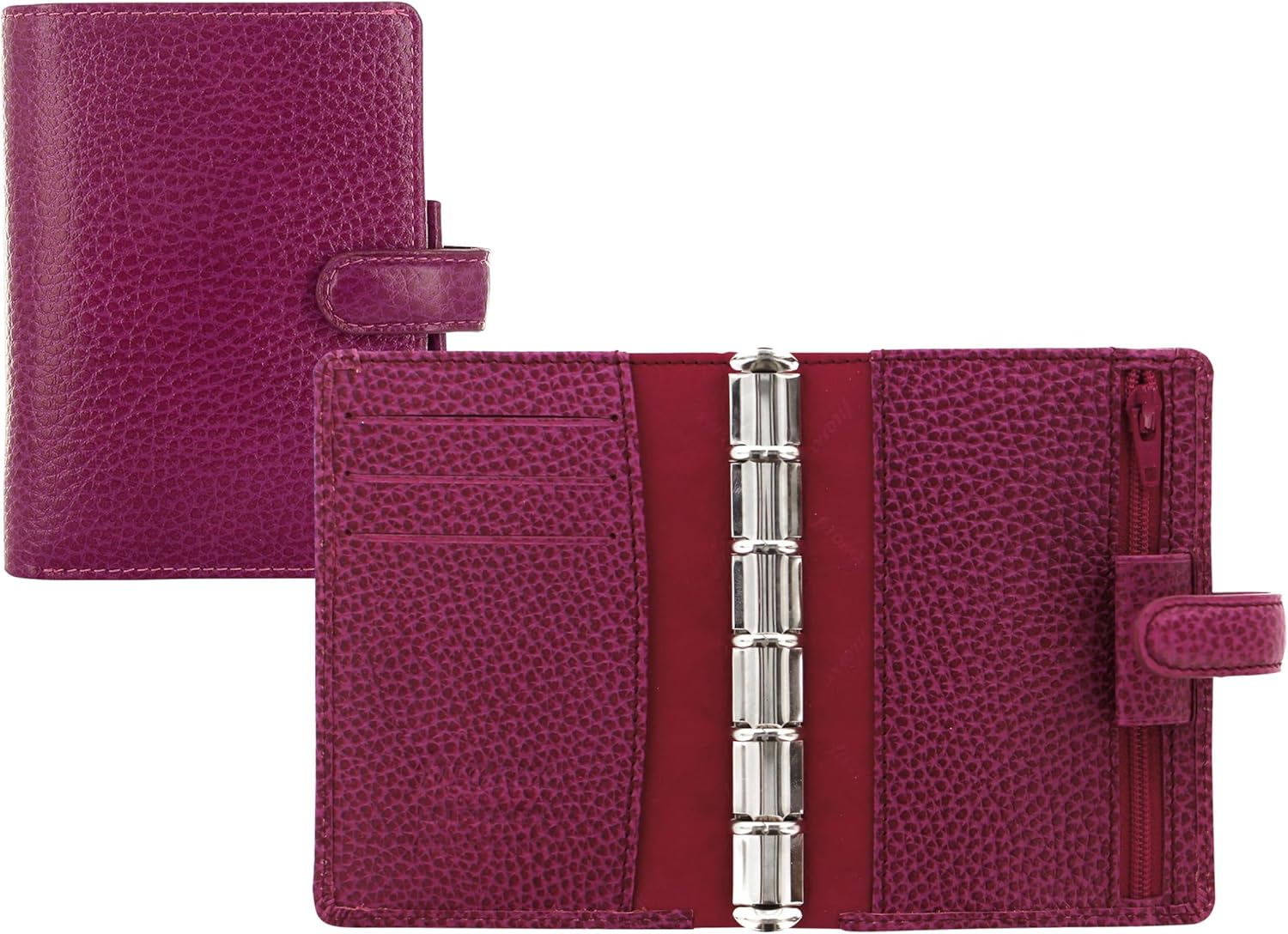 Filofax Finsbury Organizer, Mini Size, Raspberry - Traditional Grained Leather, Five Rings, Week-to-View Insert, Multilingual (C025398)