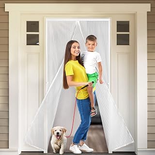 Magnetic Screen Door (38 x 83 inch, White) Fits Door Size 36" x 82", Heavy-Duty Reinforced Hands-Free Mesh Curtain, Pet-Friendly, Keeps Out Bugs by KapStrom