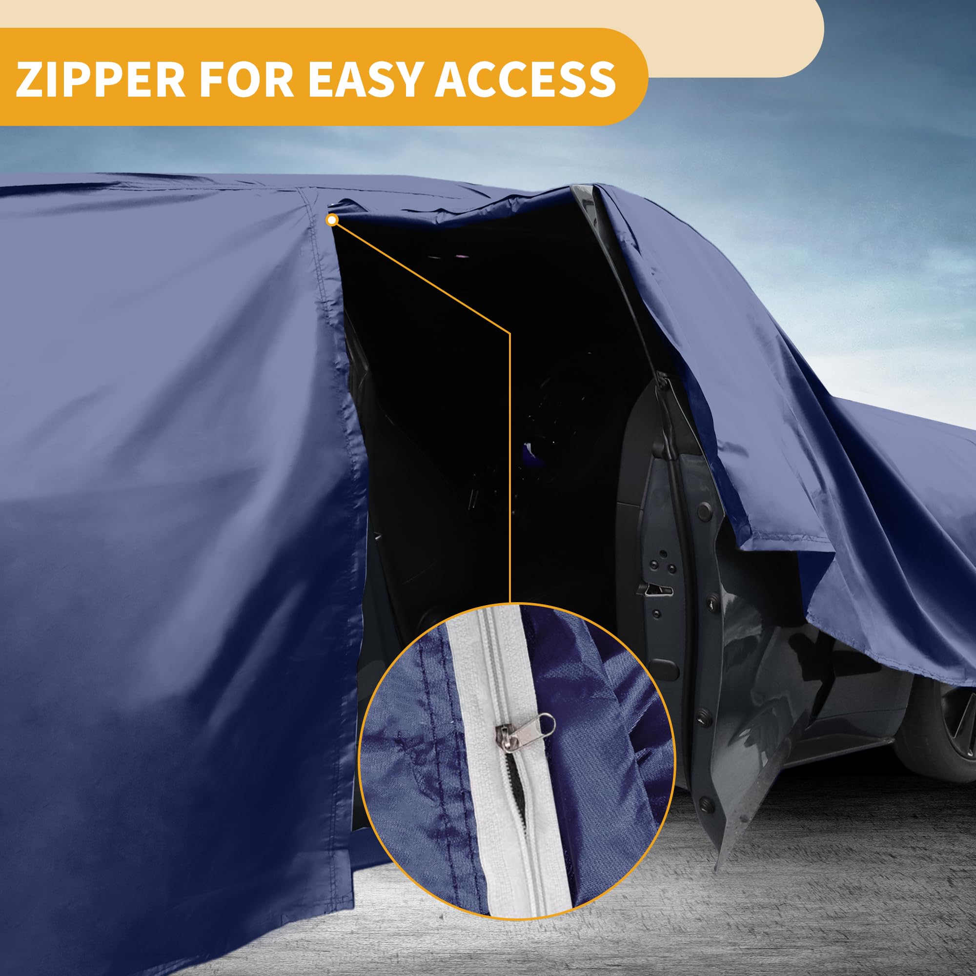 Partuto Waterproof All-Weather Universal Car Cover with Right Side Zipper Mirror Pocket 190T-PU Navy Blue Fits for SUV — view 6