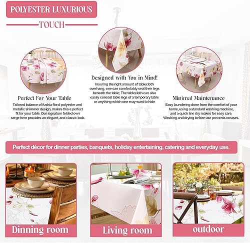Miniatura 4 de Majestic Giftware Manteles de poliéster para mesas rectangulares  (70120)  TC1503 Fushia Floral Print Hem Stitch Cubierta de mesa de comedor  Mantel