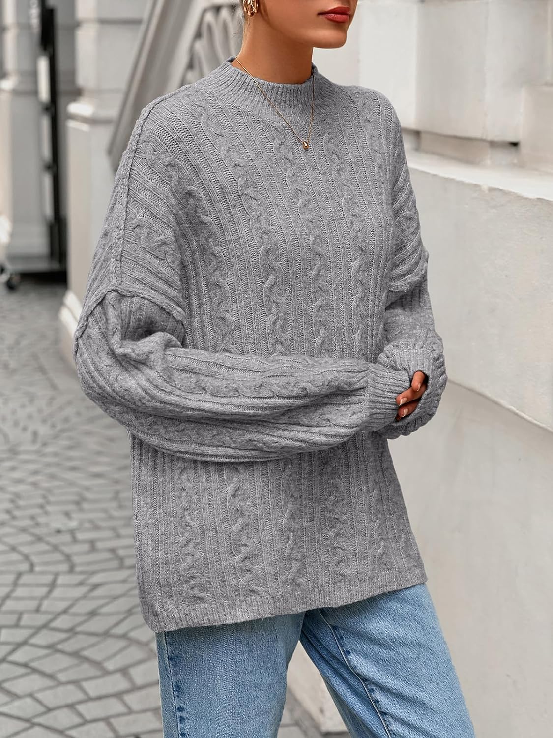 PRETTYGARDEN Womens Sweater 2026 Long Sleeve Crewneck Cable Knit Oversized Sweaters Pullover Exposed Seam Spring Outfits - Image 4