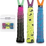 Get A Grip - Custom Tennis Racket Grip Tape - Anti-Slip/Quick-Drying Tennis Overgrips - Precut Badminton Racket Grip with Finishing Tape (On The Line Pack, 3 Grips)