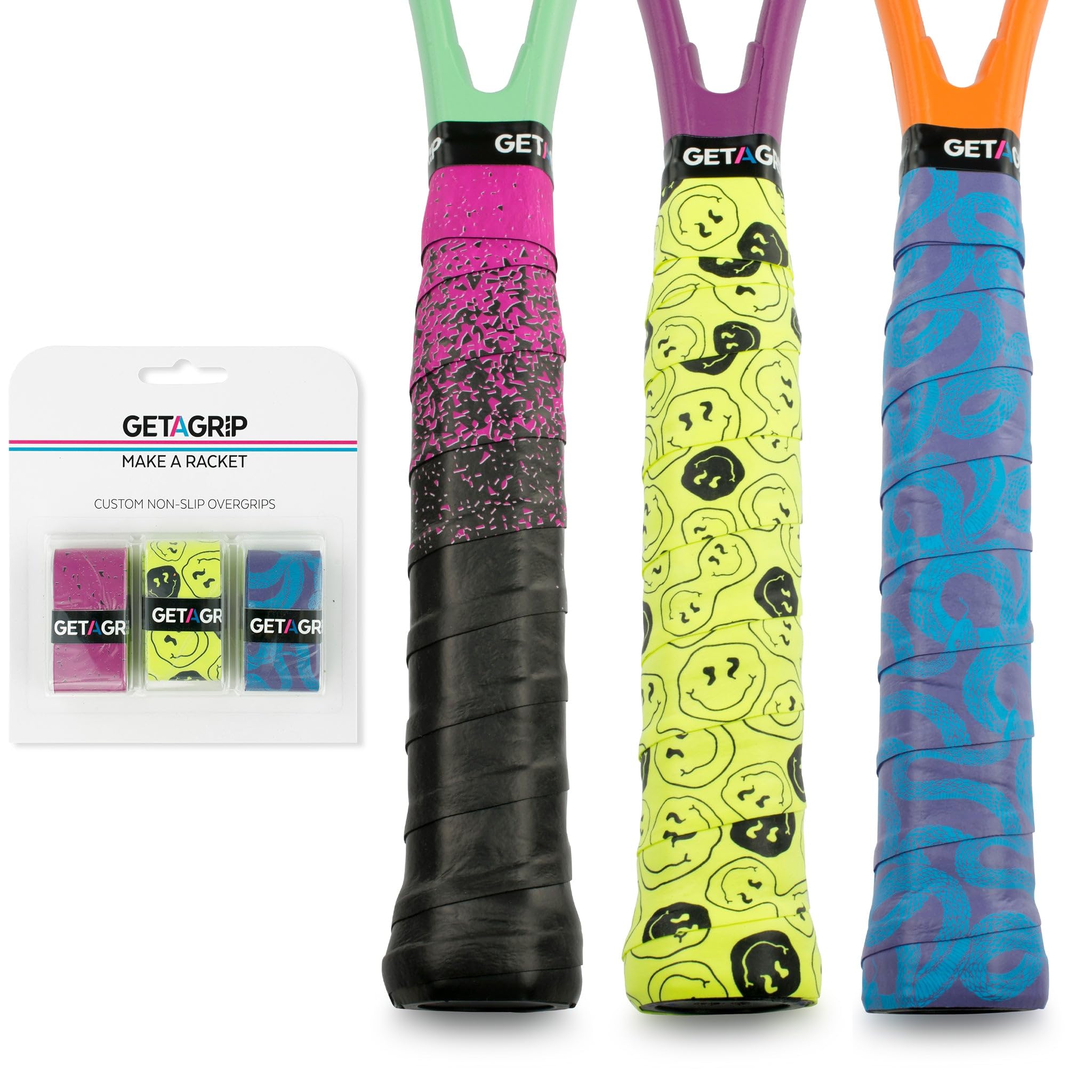 GET A GRIP Racket Overgrips – Anti-Slip Tennis Grip Wrap, Sweat Absorbent & Quick-Dry Handle Tape for Tennis, Padel & Pickleball (On The Line Pack)