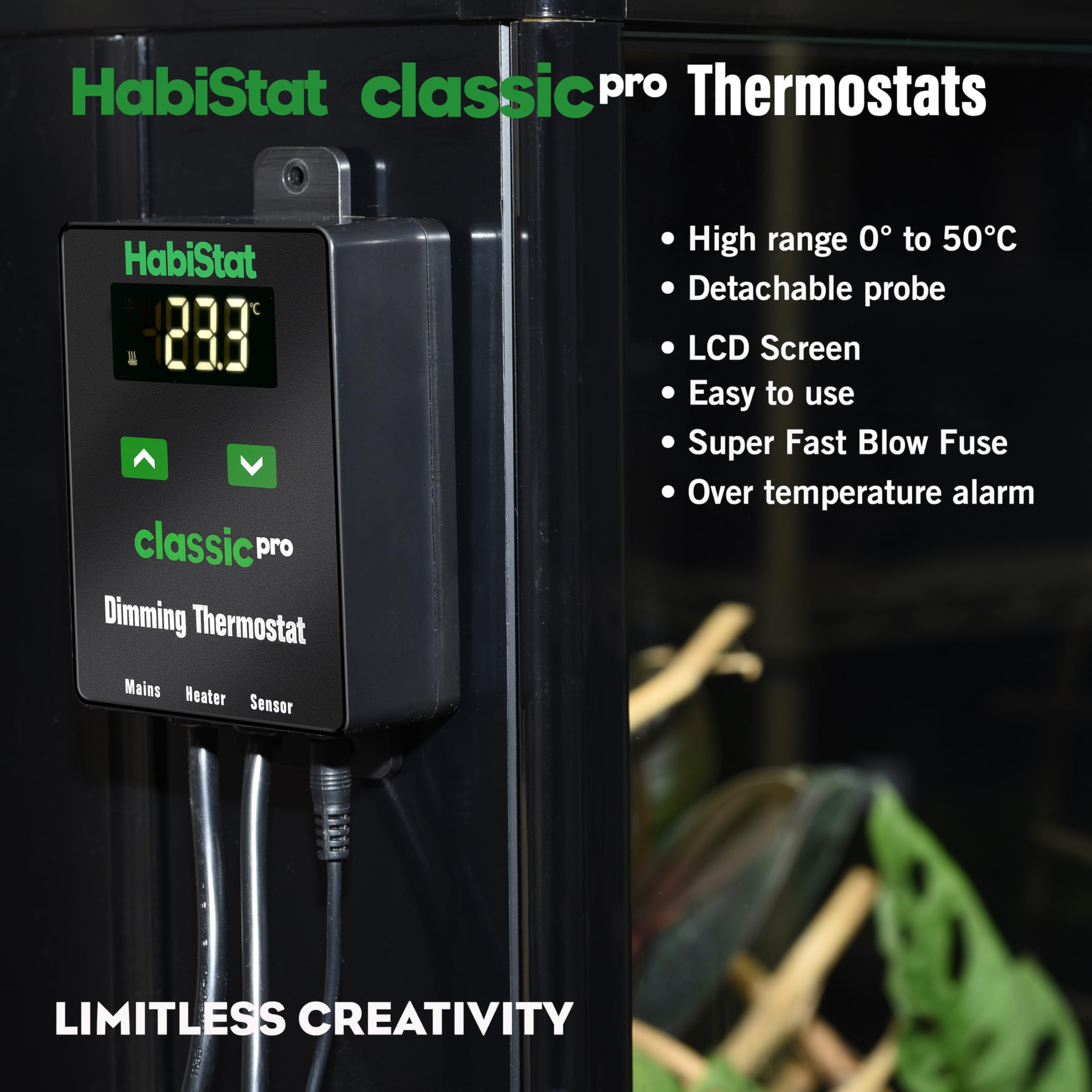 Habistat Classic Pro Thermostat de vivarium à intensité variable Noir 450 W Accessoire terrarium d'intérieur Thermostat régulateur de température pour animaux de compagnie, serpent, gecko, dragon