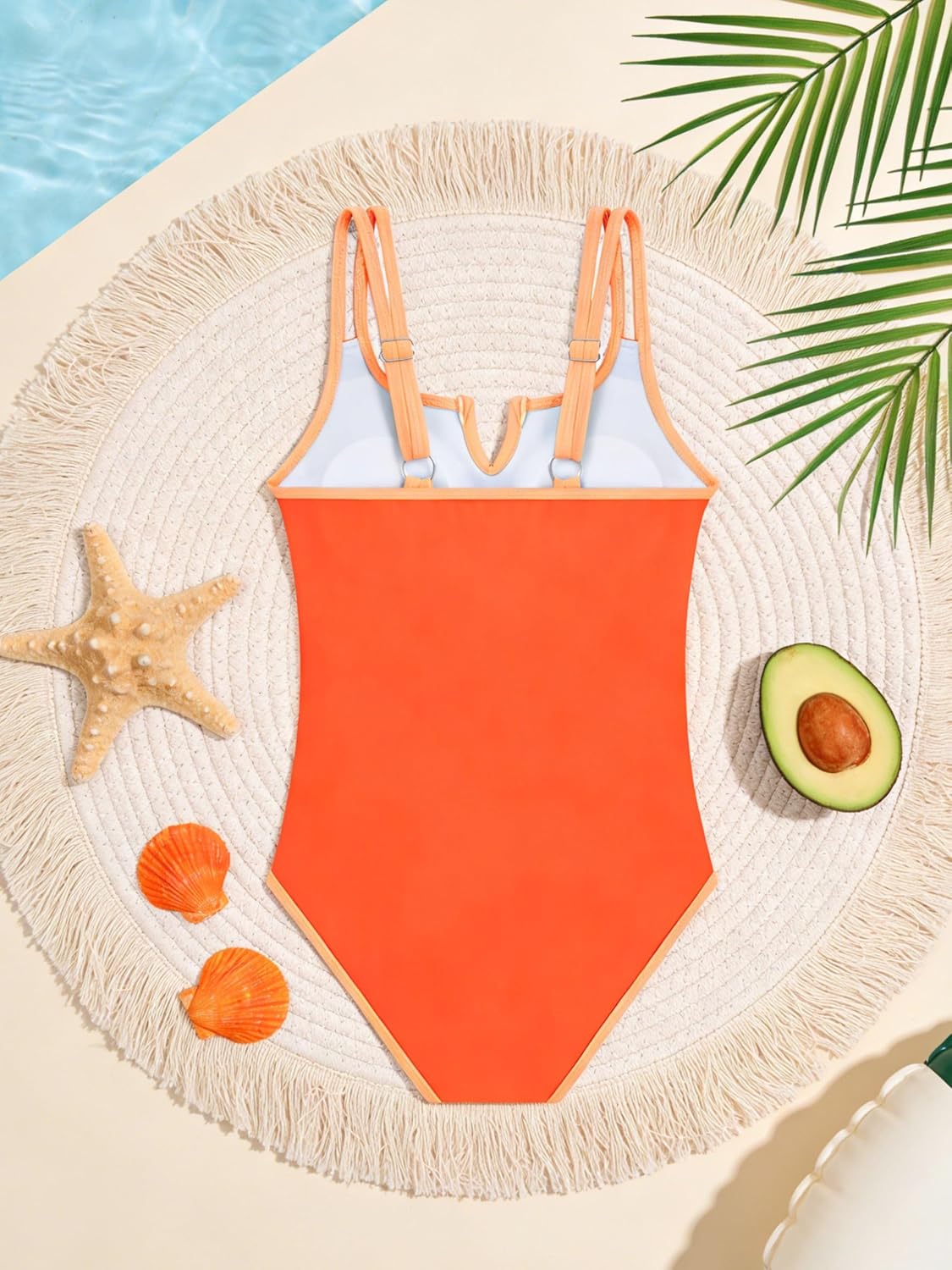 Girls One Piece Swimsuit Color Block Bathing Suit Adjustable Straps Padded Beach Pool Swimwear for Teens 7-16Y