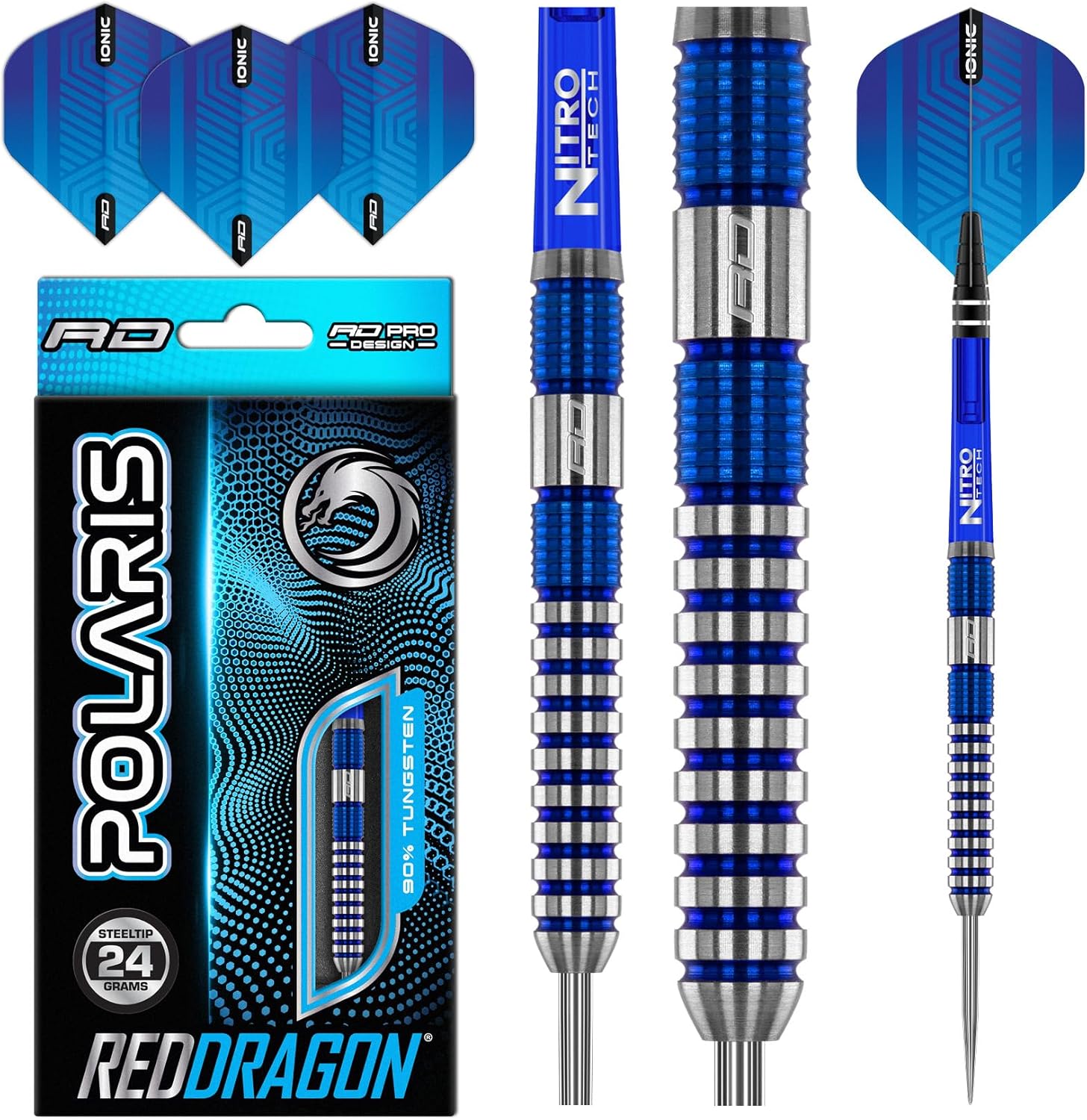 RED DRAGON Polaris Tungsten Professional Darts Set with Flights and Nitrotech Shafts (Stems)