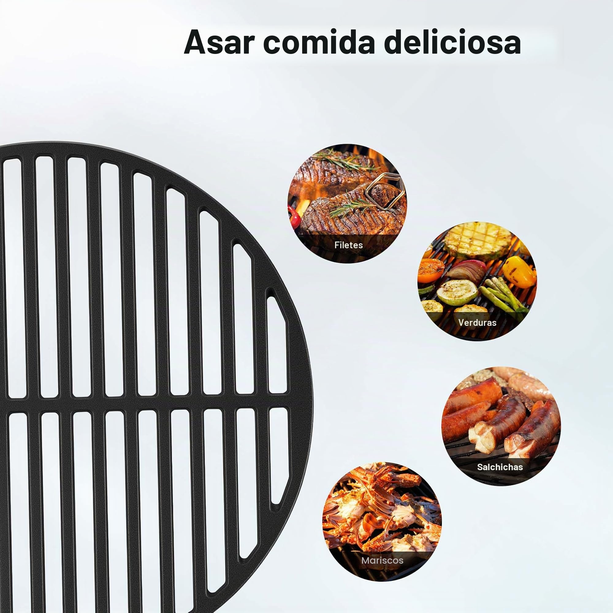 Wiltec Rejilla grill parrilla redonda hierro fundido Ø 45 cm asado barbacoa fuego brasas gas leña carbón