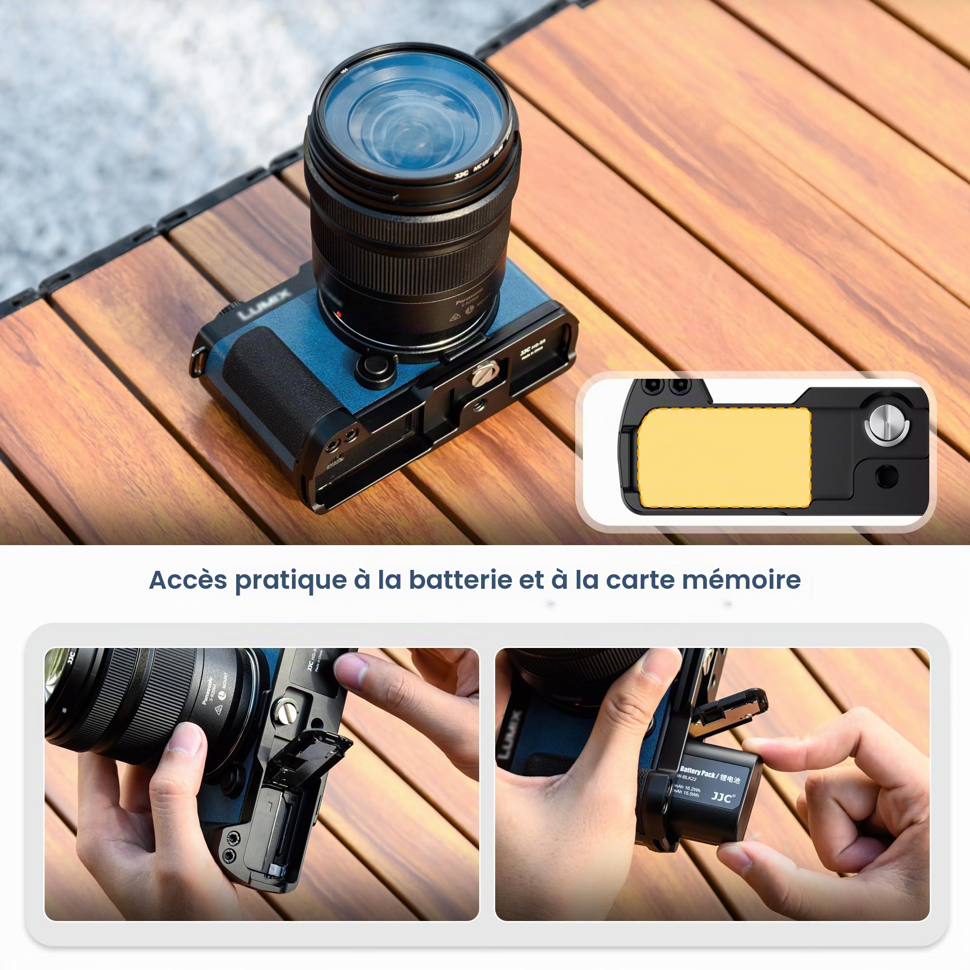 JJC Poignée en métal pour appareil photo Panasonic Lumix S9, poignée S9 avec plaque à dégagement rapide Arca en alliage d'aluminium, support en L antidérapant, poignée en silicone améliorée, noir