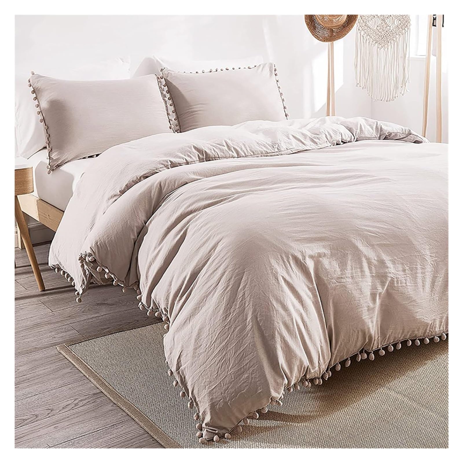 Juego de cama completo con edredón ligero rosa y sábanas de microfibra transpirable