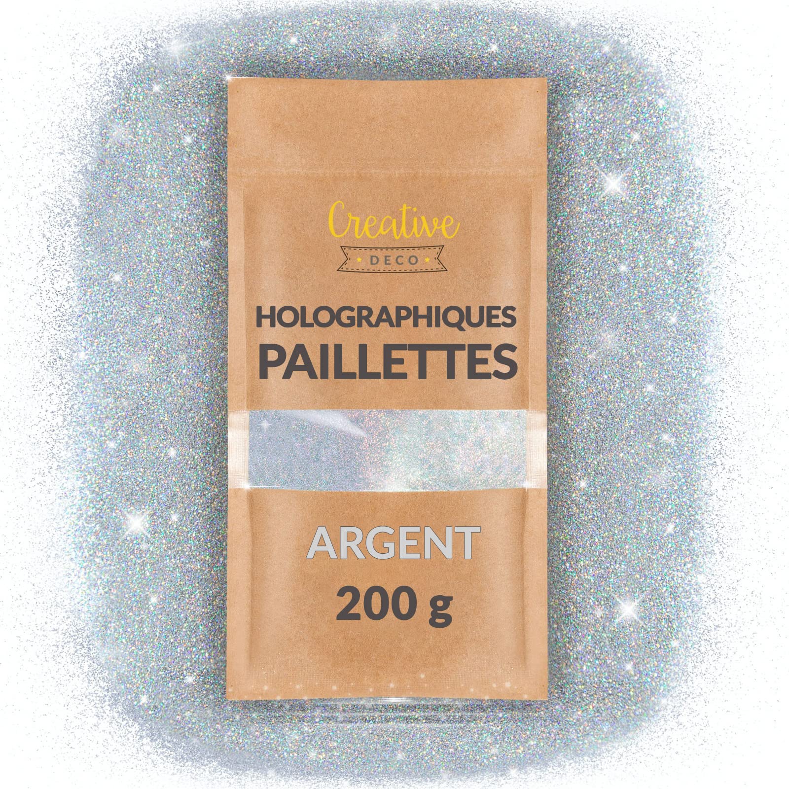 Paillette holographique argent 200g Creative Deco fin 0.2mm pour resine epoxy