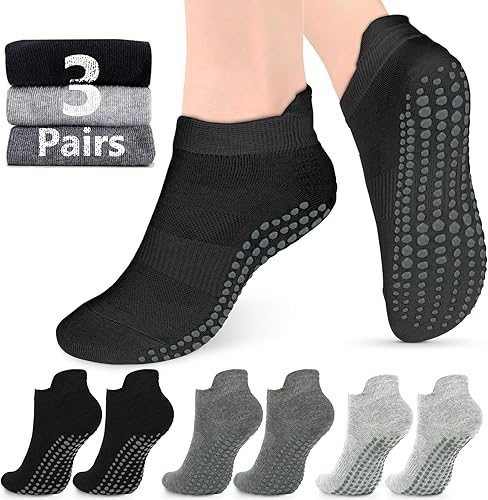 AURUZA Calcetines de agarre para mujeres y hombres, calcetines de agarre de pilates, calcetines de yoga antideslizantes con agarres para barre