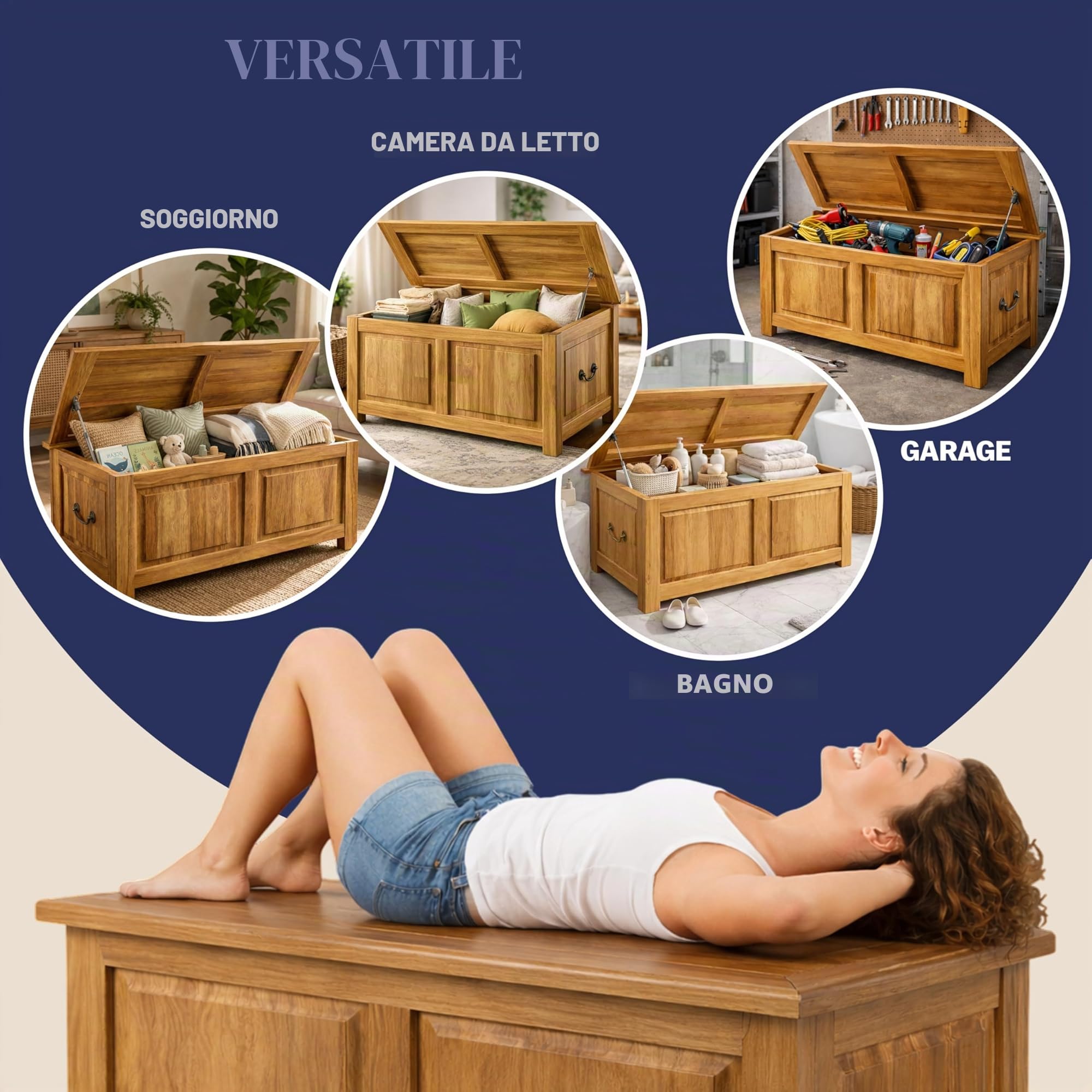 Deuba Cassapanca in Legno 85x44x48cm Vano Contenitore e Coperchio Baule Salvaspazio Pistone a Gas