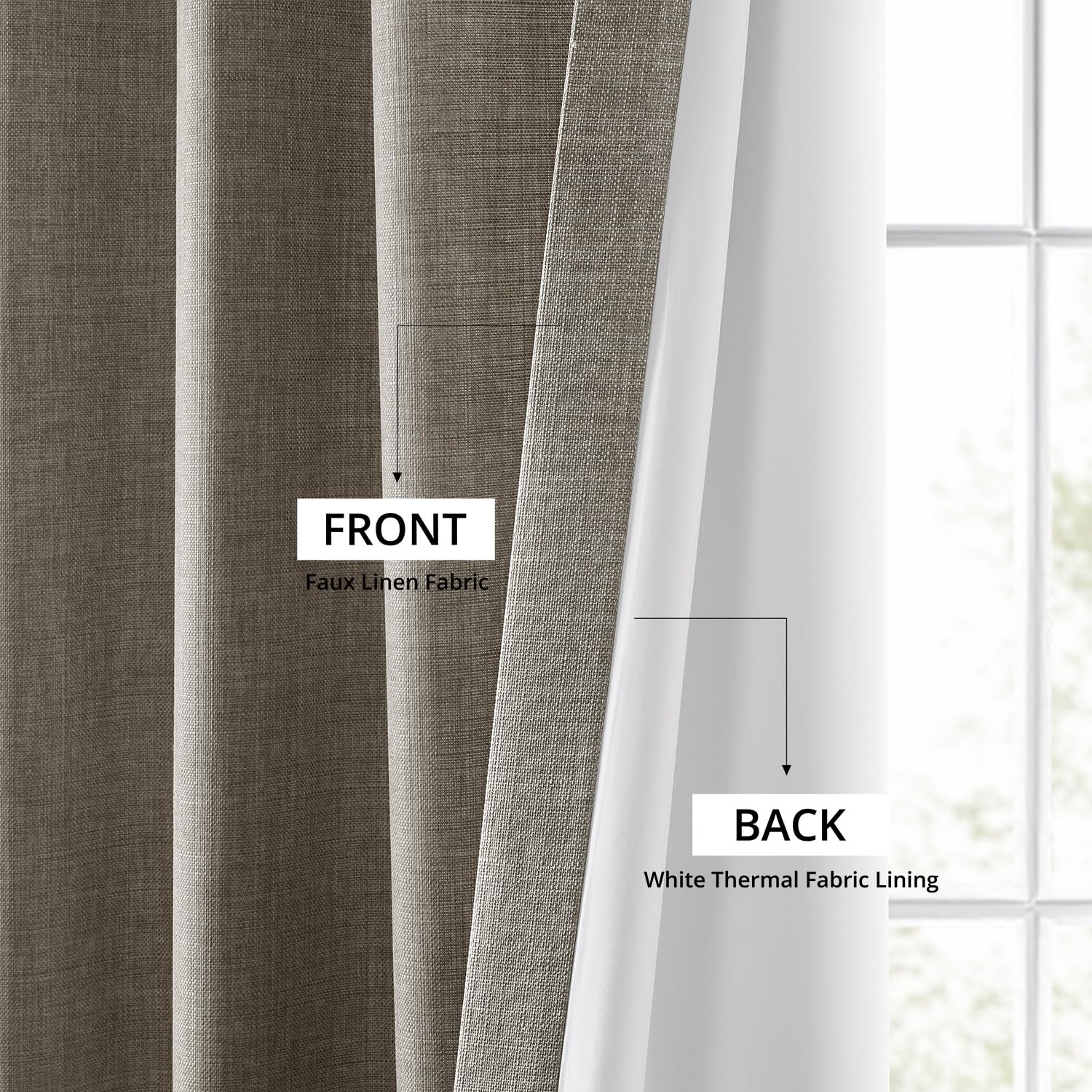 HPD Half Price Drapes Yatak Odası için İtalyan Suni Keten Perdeler 50 X 96 (1 Panel), FLCH-FM20129-96, Boz Kahverengi Gri
