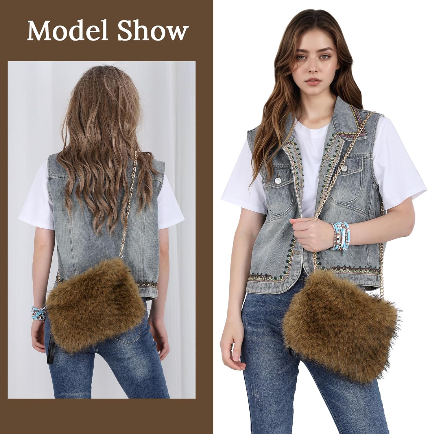 Fecialy Faux Fur Handbags for Women Furry Clutch Cute Fluffy Crossbody Bag Fuzzy Shoulder Evening Purse