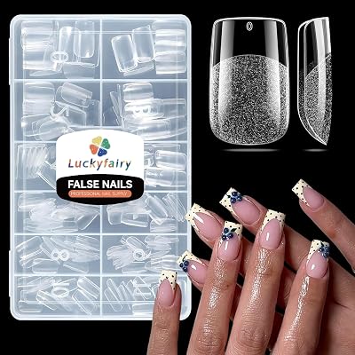 Luckyfairy Short Square Nail Tips: 240PCS Soft Gel Pre-filed Short Square Fake Tips, 12 Sizes Full Cover Acrylic False Press On Nails for DIY Nail Art Home Salon