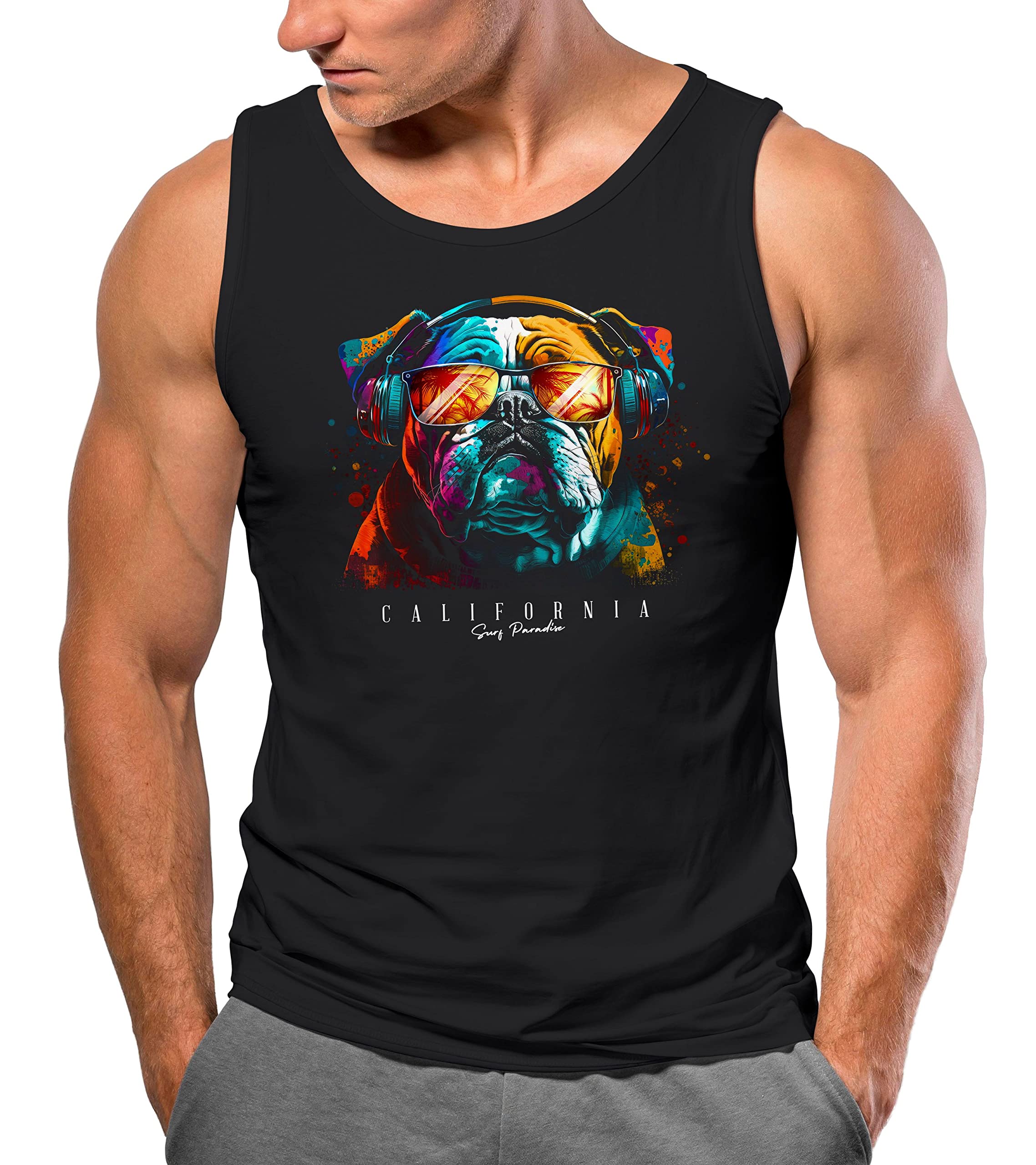 Neverless Herren Tank-Top Print California Bulldog Musik Kunst MotivFashion Shirt XL