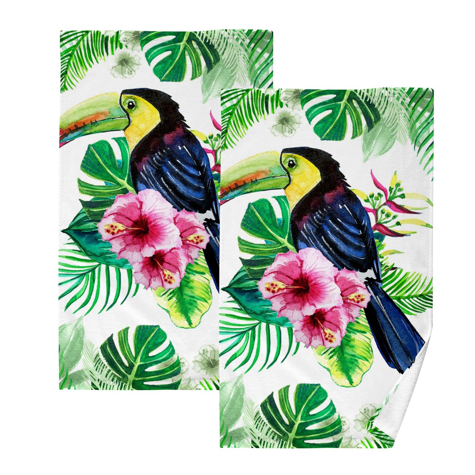 Youjuner Color 14 2 Piece Cotton Towel Set Tropical Leaves Bird Toucan Hand Towel Face Towels Bath Towels Washcloths Fingertip Decorative Towels