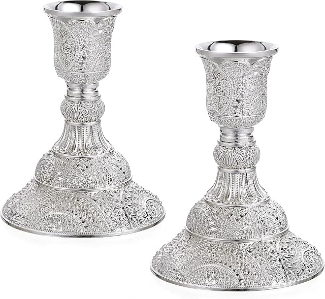 BSTKEY 2 Pack Metal Candle Holder Candlestick Holder Stand, Table Decorative Votive Candle Centerpiece Holder, Silver Taper Candle Holder Candlelight Stand