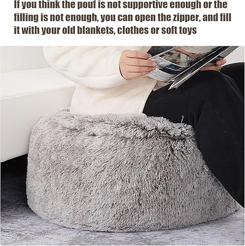 Miniatura 5 de HOMBYS Puf otomano redondo relleno de piel sintética, con relleno de algodón PP, reposapiés, taburete otomano para sala de estar, dormitorio y