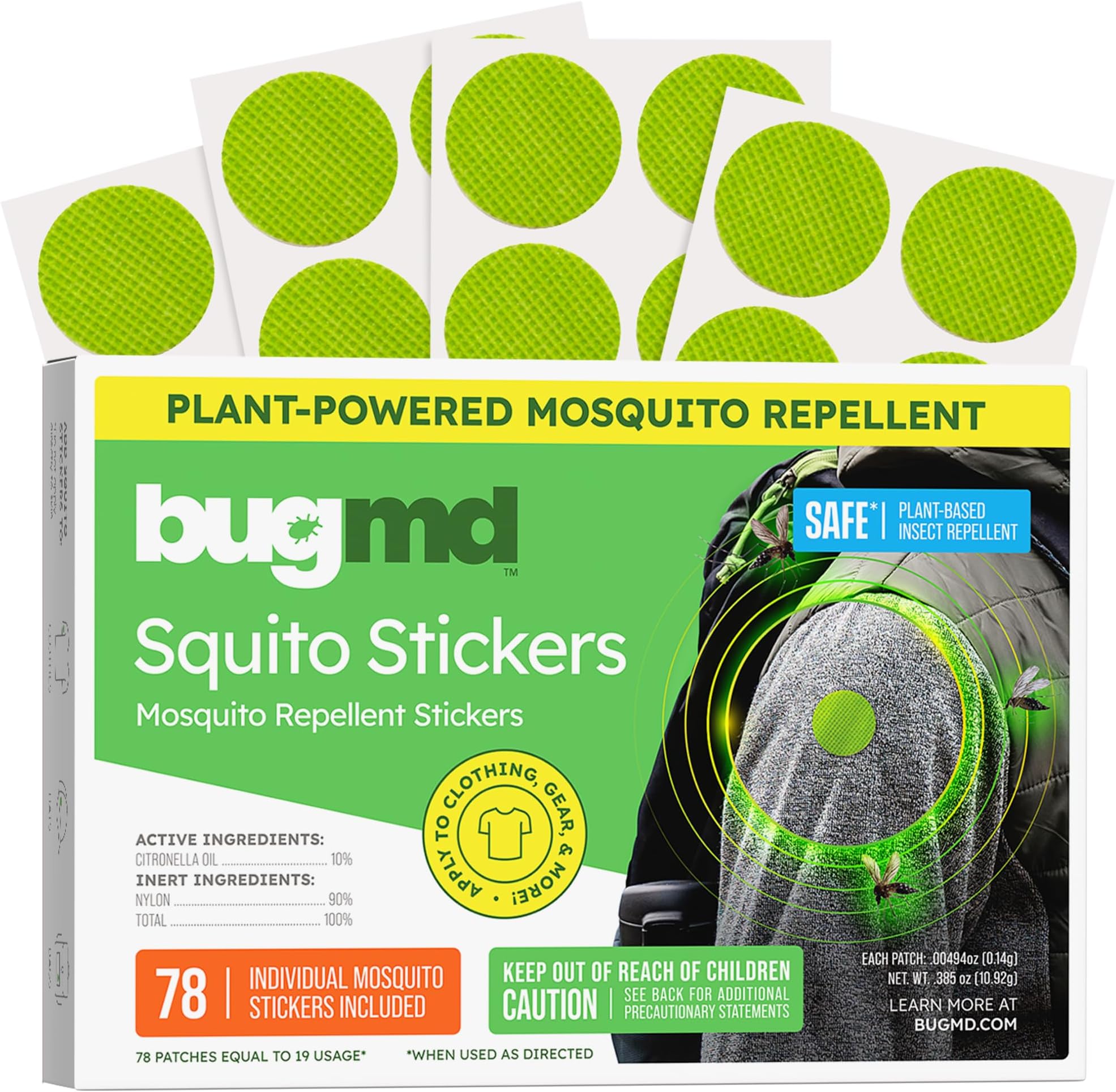 BugMD Squito Stickers Mosquito Repellent Patch Stickers for Adults (78 Patches), Safe & Effective Insect Repellent Patches for Toddlers, Kids, Camping, Beach & Outdoor Essentials