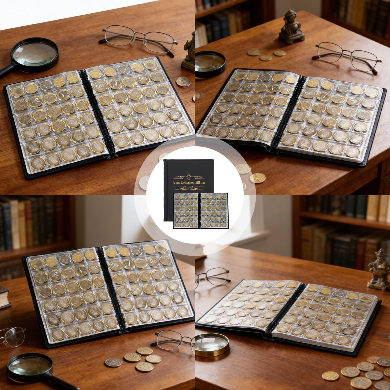 480 pezzi TascheRaccoglitoreMonete,Albumdimonete,Collezionedimonete,Pezzo da collezione di album, Album Della Collezione Di Monete,PerMonete Di Varie Dimensioni,Riporre Monete(Nero)