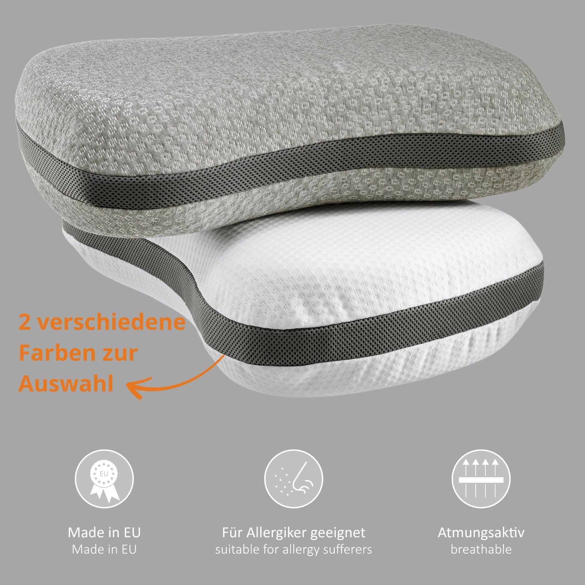sleepling Nackenkissen 50 x 35 x 12 cm, orthopädisches Kissen, Memory Foam Visco Kopfkissen mit Travel Bag für Reisen, ergonomisches Nackenstützkissen für Allergiker, Made in EU, Waschbar, weiß