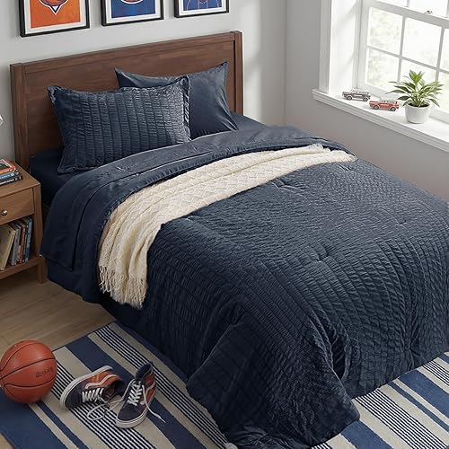 Miniatura 41 de Zzlpp Juego de edredón Queen de 7 piezas, ropa de cama de seersucker naranja quemado en una bolsa con sábanas, juegos de ropa de cama ligeros con 1