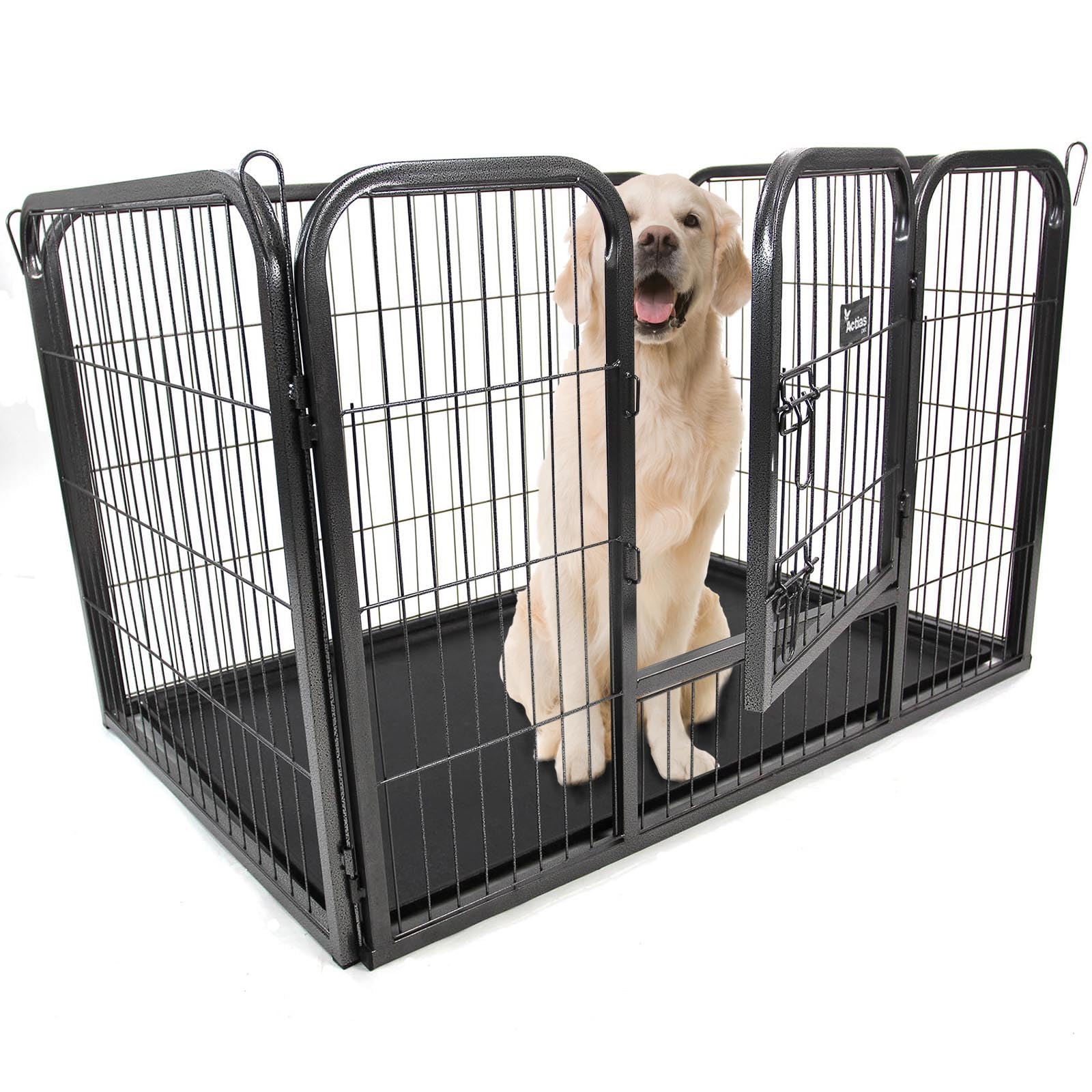 Actiaspet Heavy Duty Metal Pet Playpen with Removable Plastic Floor | Whelping Box for Puppy Training (Black, Extra Large, 4)