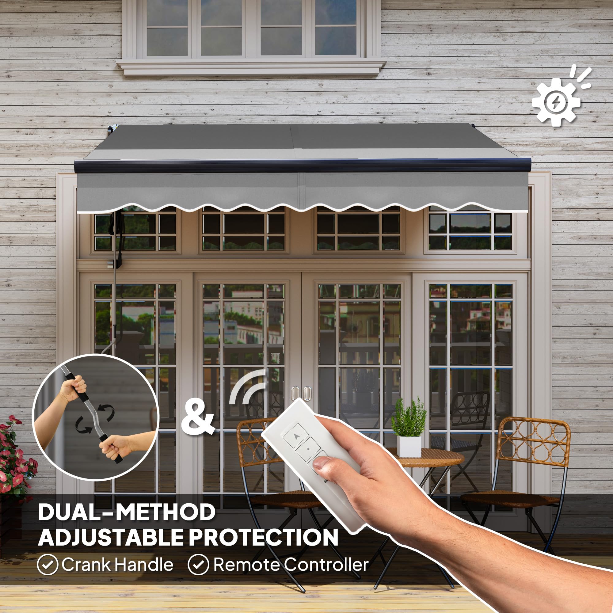 Outsunny 2,5 x 2 m Elektrische Markise mit Fernbedienung, Aluminiumrahmen DIY einziehbare Markise, UV30+ Sonnenschutz Überdachung für Garten Terrasse Decktür Fenster, Dunkelgrau