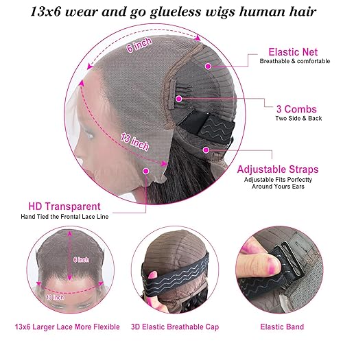 Miniatura 4 de Amella - Pelucas de cabello virgen humano brasileño ondulado con cierre de encaje (4x4 pulgadas), pelucas de pelo humano depiladas sin nudos