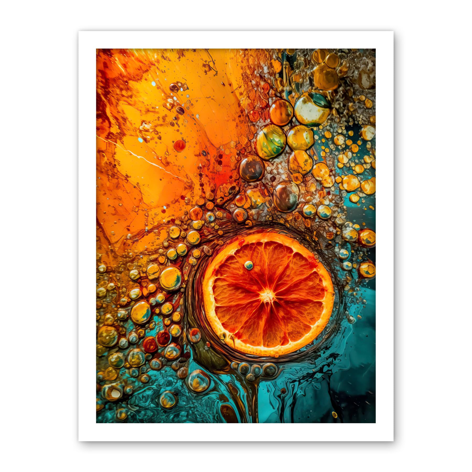Artery8 Abstract Liquid Paint Dried Orange Fruit Slice Artwork Framed Wall Art Print 18X24 Inch