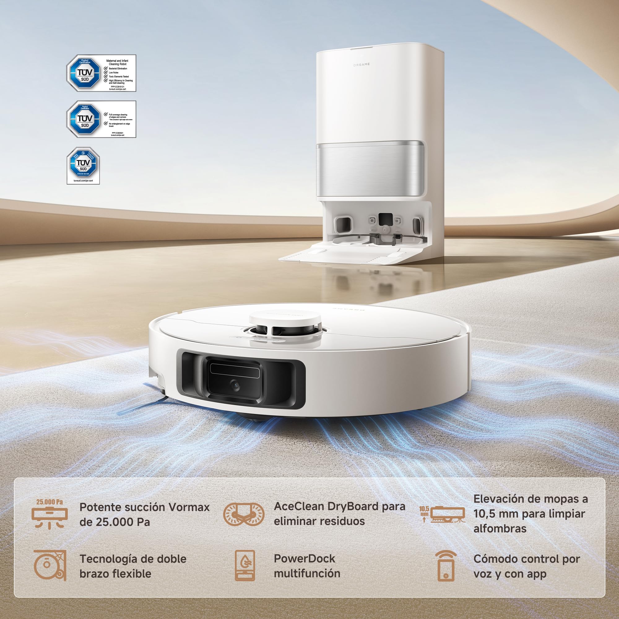 dreame L10s Ultra Gen 3 Kit Robot Aspirador y Friegasuelos, Succión de 25.000Pa, Cepillo Lateral y Mopa Extensible, AceClean DryBoard y Autolimpieza Automática de Mopa, Secado con Aire Caliente