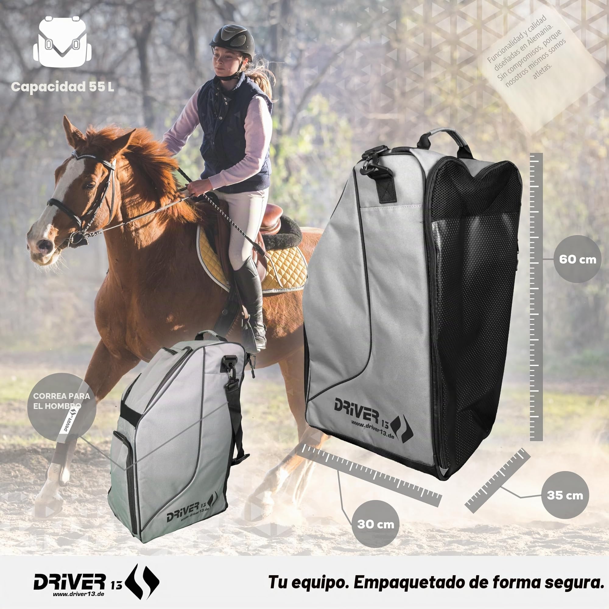 Bolsa para Botas de Equitación Deluxe con Compartimento para Casco, 60 cm, 35 x 30 x 60 cm