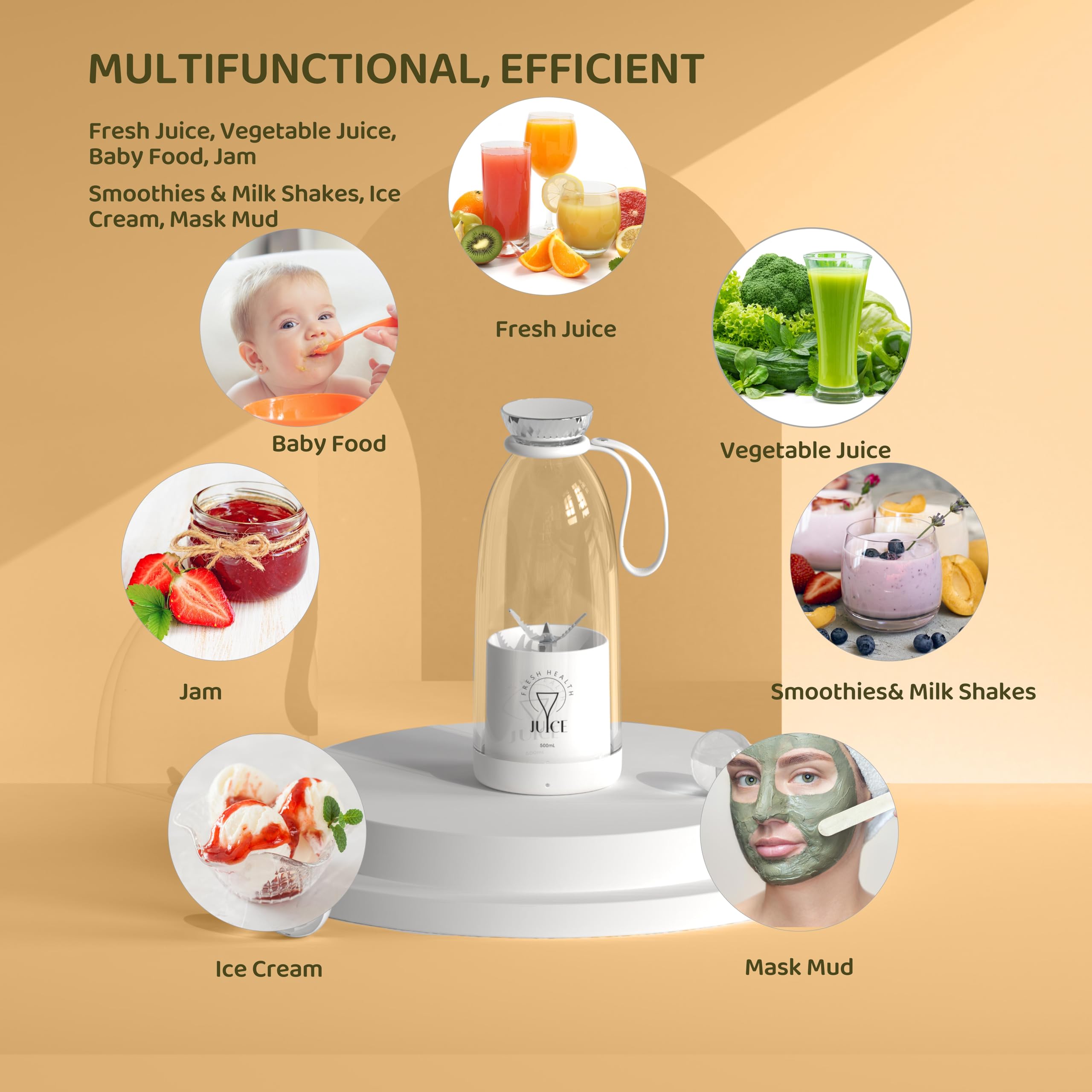 Buzveuya Portable Blender, Small Blender for Smoothies and Shakes, Personal Blender with 6 Blades, Rechargeable, Travel Lid, 17 oz for Outdoors, Camping, Office and Kitchen (Pink)