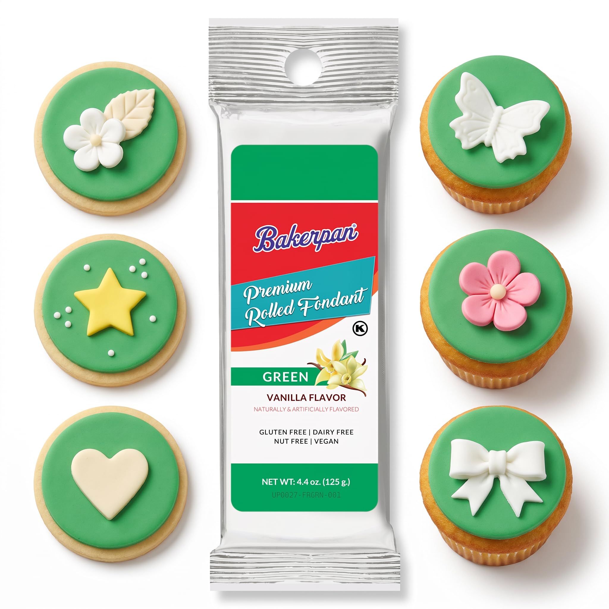 Bakerpan Premium Rolled Green Fondant For Cake Decorating - 4.4 Ounces