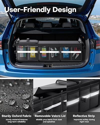 Miniatura 3 de HOTOR Organizador de maletero, organizador de automóvil de 3 compartimentos y almacenamiento con bolsa refrigeradora, organizador de almacenamiento