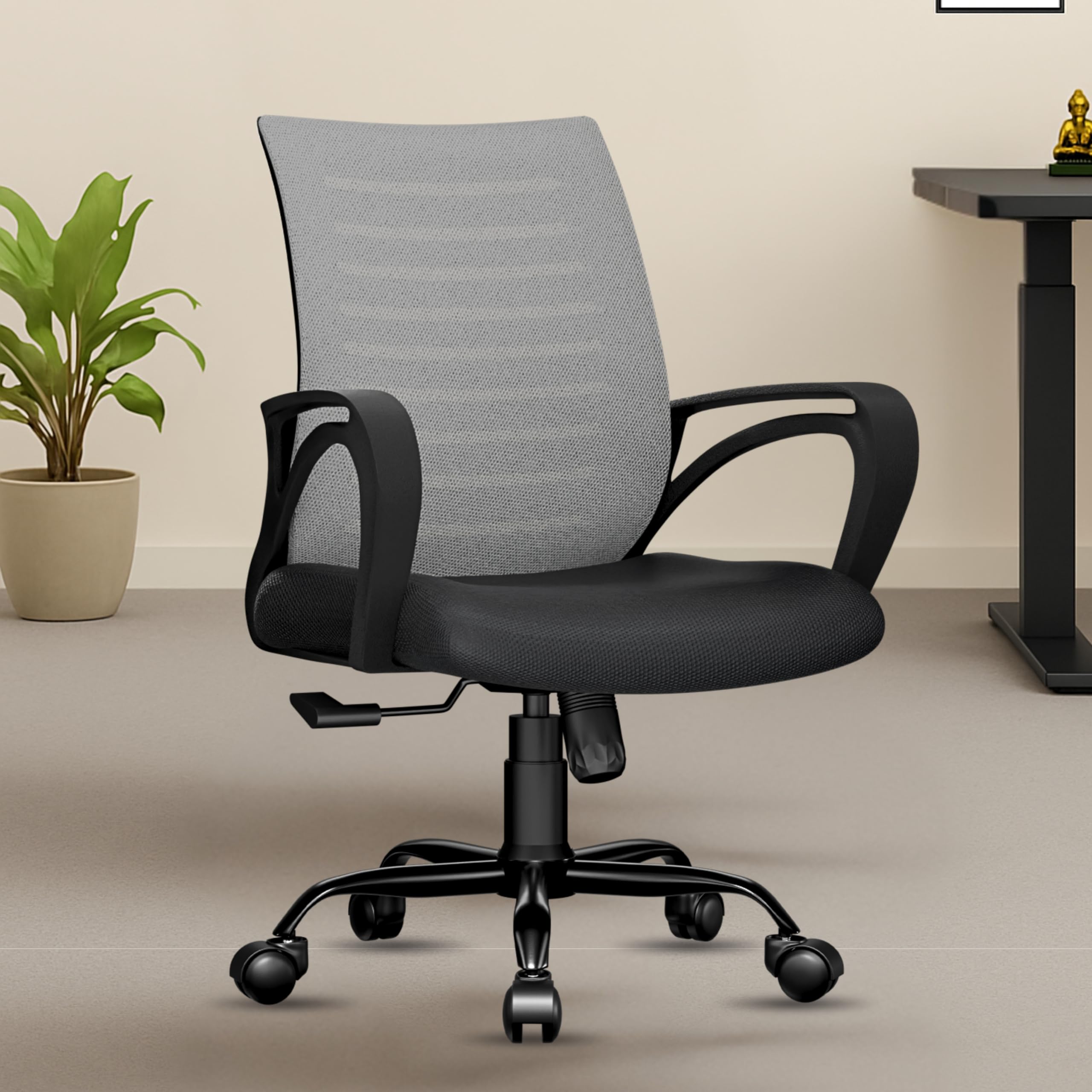beAAtho Verona Mid Back Sturdy Metal Base Nylon Mesh Revolving Chair(Grey)