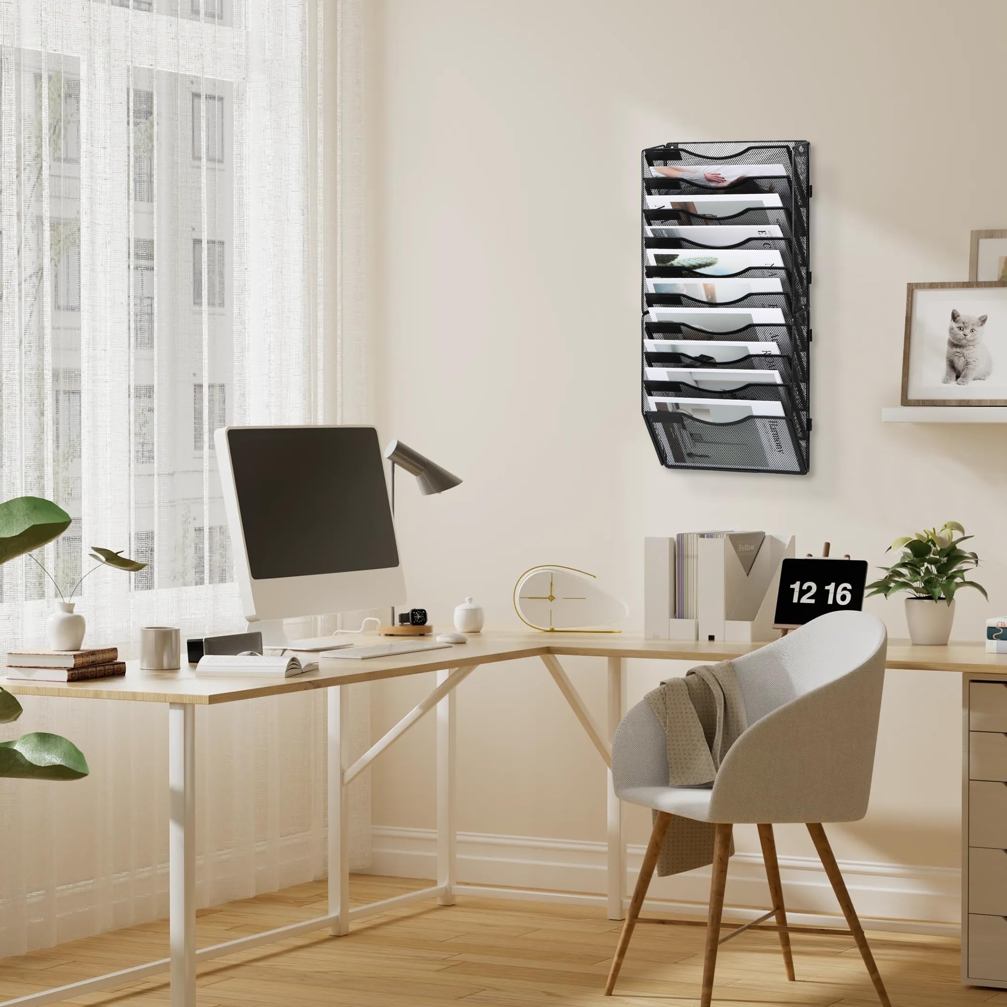 TQVAI Dokumenten Organizer 10 Fächer Metall Zeitschriftenhalter Wand A4 Papier Flyerhalter Postsortierer Dokumentenablage für Büro Zuhause Schule, Schwarz