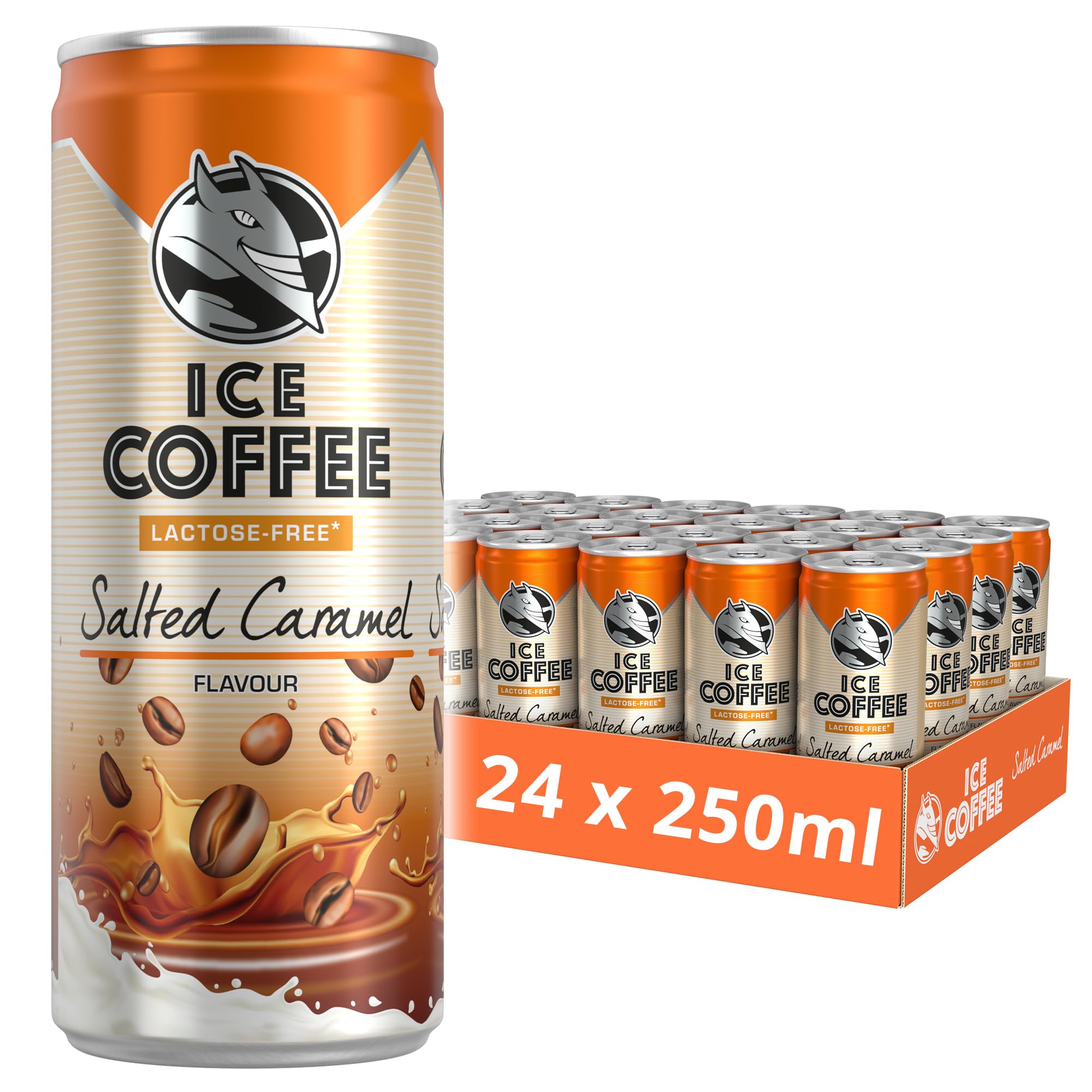 HELL Ice Coffee Salted Caramel | Lactose-Free | 24 x 250ml Cans | 40mg/100ml Caffeine | Contains Arabica Coffee Extracts | 75% UHT Milk | Ready To Drink