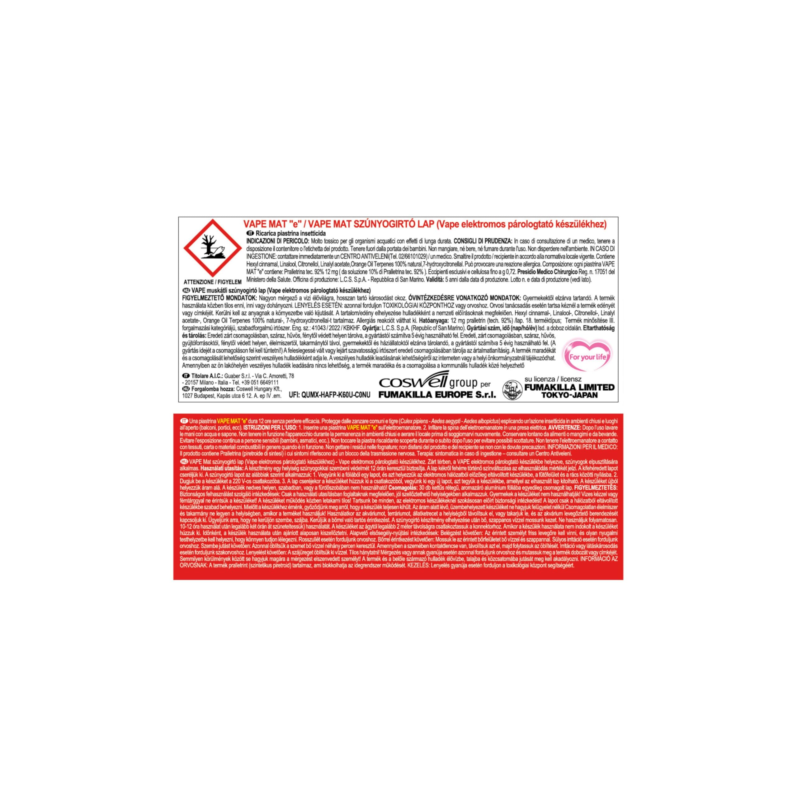 2 X Vape RICARICA 60 PIASTRINE 12 Ore Classic contro zanzare comuni e tigre