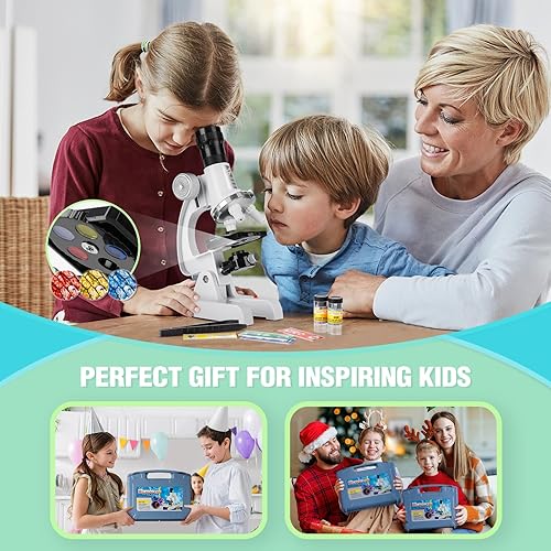 Miniatura 5 de Kids Beginner Microscope Science Kit with 100X-1200X 2023 New Microscope, 13 Prepared Slides & DIY Blank Slides, 18MM HD Len, LED Light Adjustable