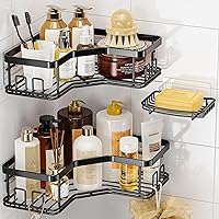 MAXIFFE 3 Pack Corner Shower Caddy, No Drill Stainless Steel Soap Holder, 40 LBS Capacity Easy Install Organizer for Bathroom, Black