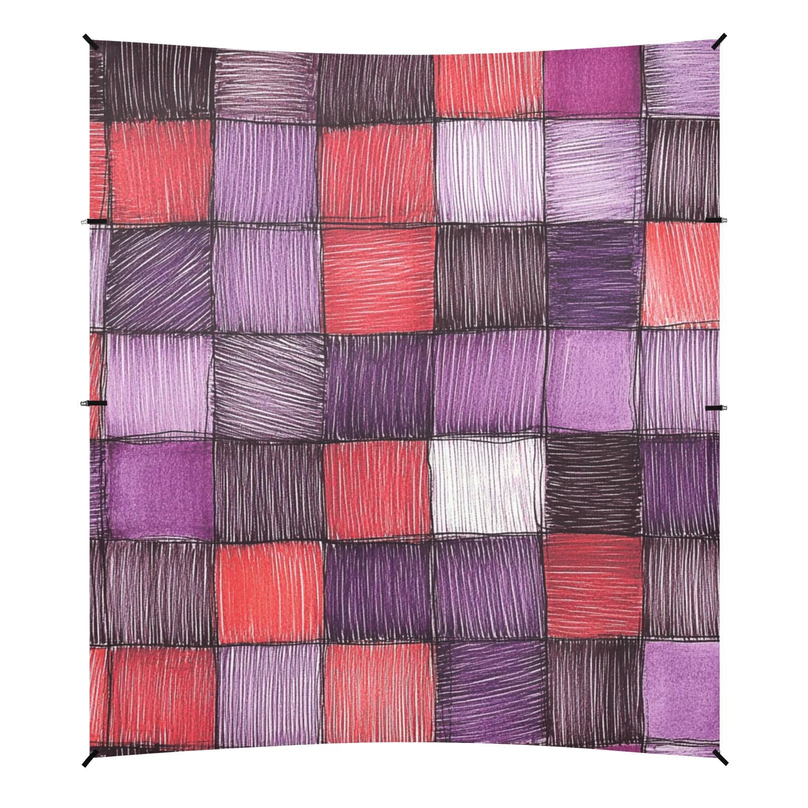 Palevioletred Checked Hand-Drawn Sketch Beach Tent UPF50+ Protection Easy Setup Outdoor Sun Shade with Sand Shovel, Sandbags for Family Trips, Picnics & Camping