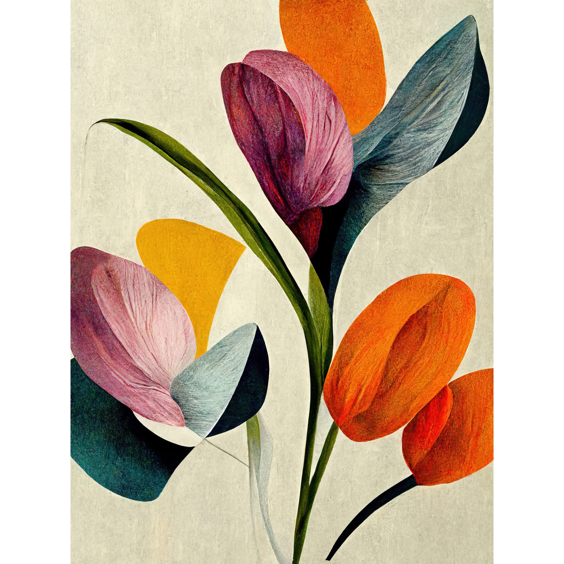 Wee Blue Coo Spring Flowers Floral Bouquet Bold Abstract Boho Coral Mustard Extra Large XL Wall Art Poster Print