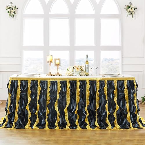 Miniatura 9 de Falda de mesa de lentejuelas plateadas de 6 pies para mesas rectangulares o redondas, mantel de tutú de sauce llorón rizado con volantes, falda de