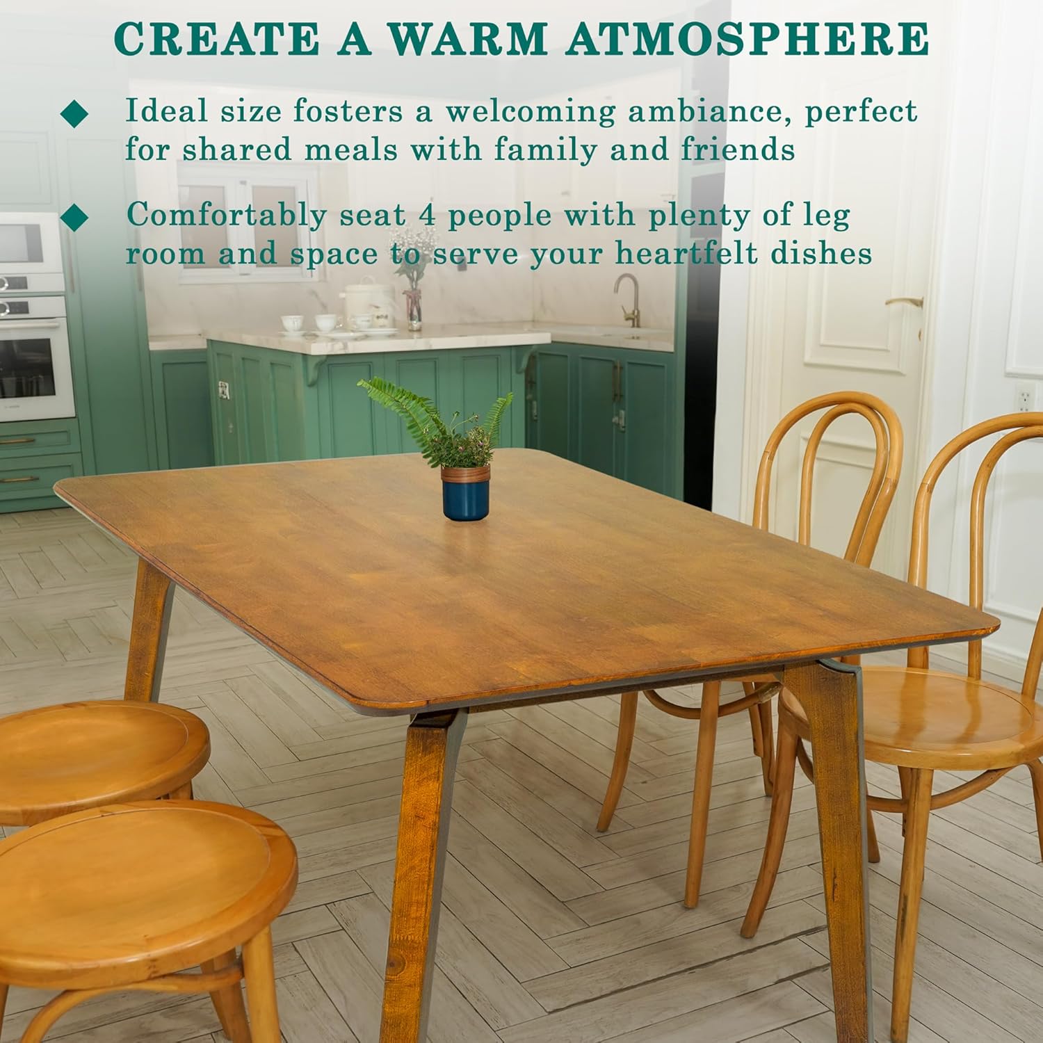 Acacia Verve 48" Solid Wood Dining Table for 4, Rectangular Acacia Wood Kitchen Table, Modern Farmhouse Style, Rustic Natural Finish, Dining Room Furniture, Seats 4 Comfortably (Caramel) image 6 of 9 B0DQYBHTT8