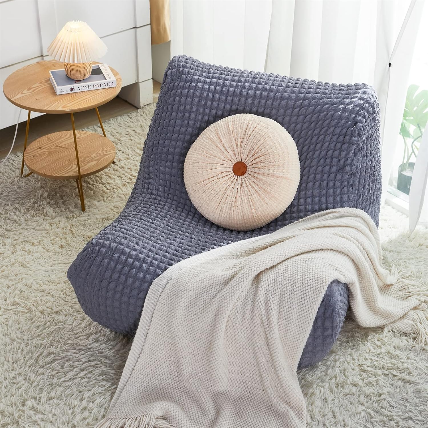 TOPCHANCES Fireside Chair Cover,Stretch Armless Lounge Chaise Slipcover Lazy Floor Sofa Couch Furniture Protector Bean Bag Couch Cover with Elastic Bottom for Living Room Bedroom