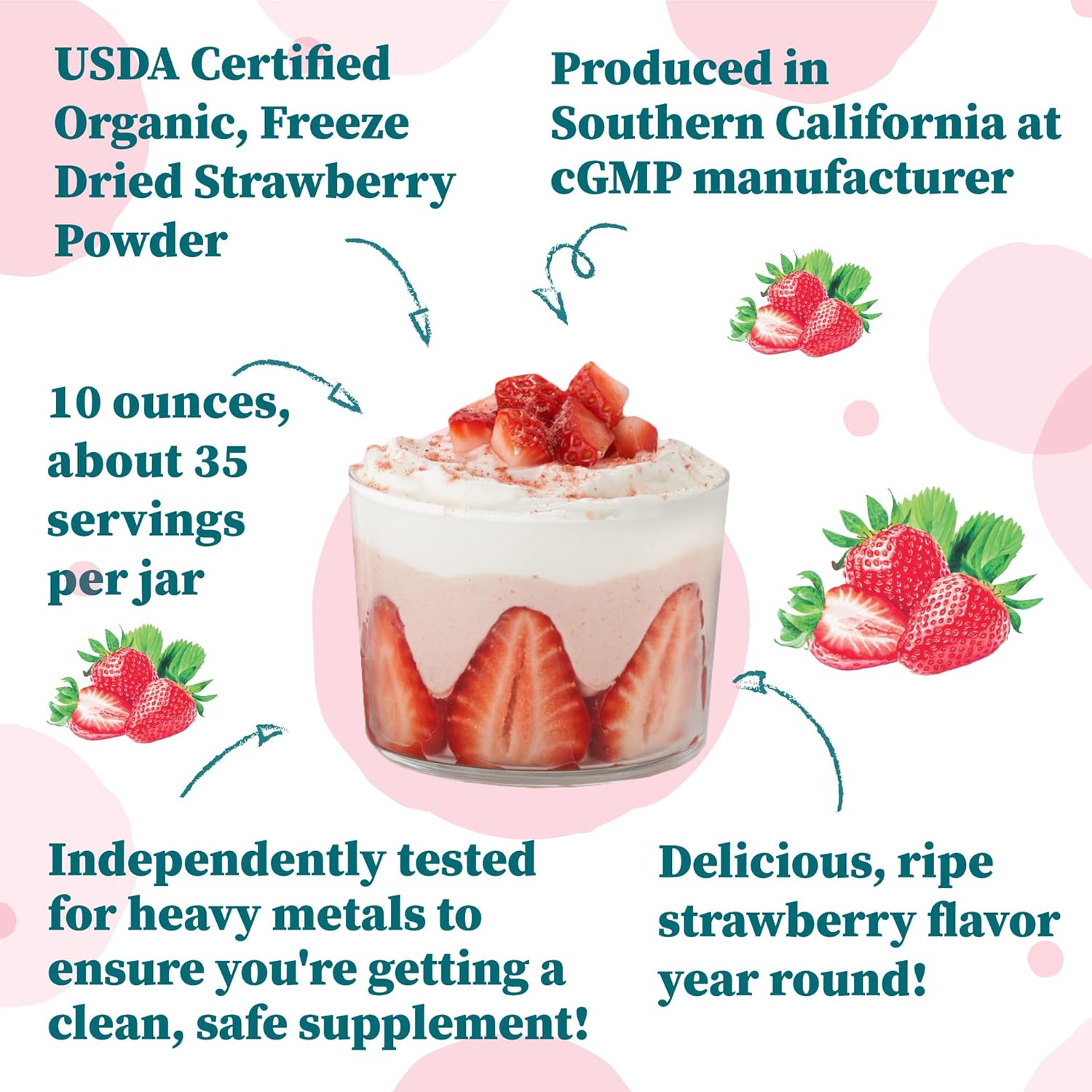 Nature Restore USDA Certified Organic Freeze Dried Strawberry Powder, 10 Ounces, Non GMO, Gluten Free, Vegan